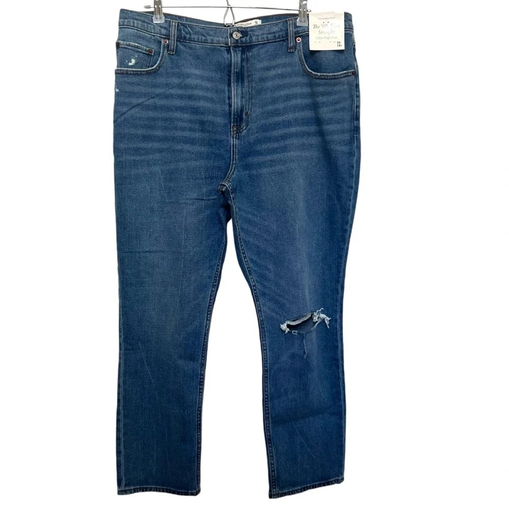 Abercrombie & Fitch The 90s Slim Straight‎ Jeans Medium Wash 18 Short NWT